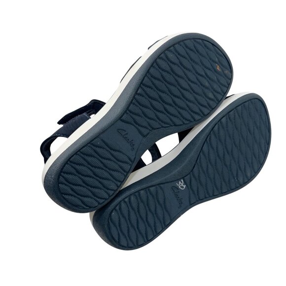 Clarks Cloudsteppers Women Navy Bow Sandals Size 7 Cushioned Lightweight Comfort - Picture 5 of 14